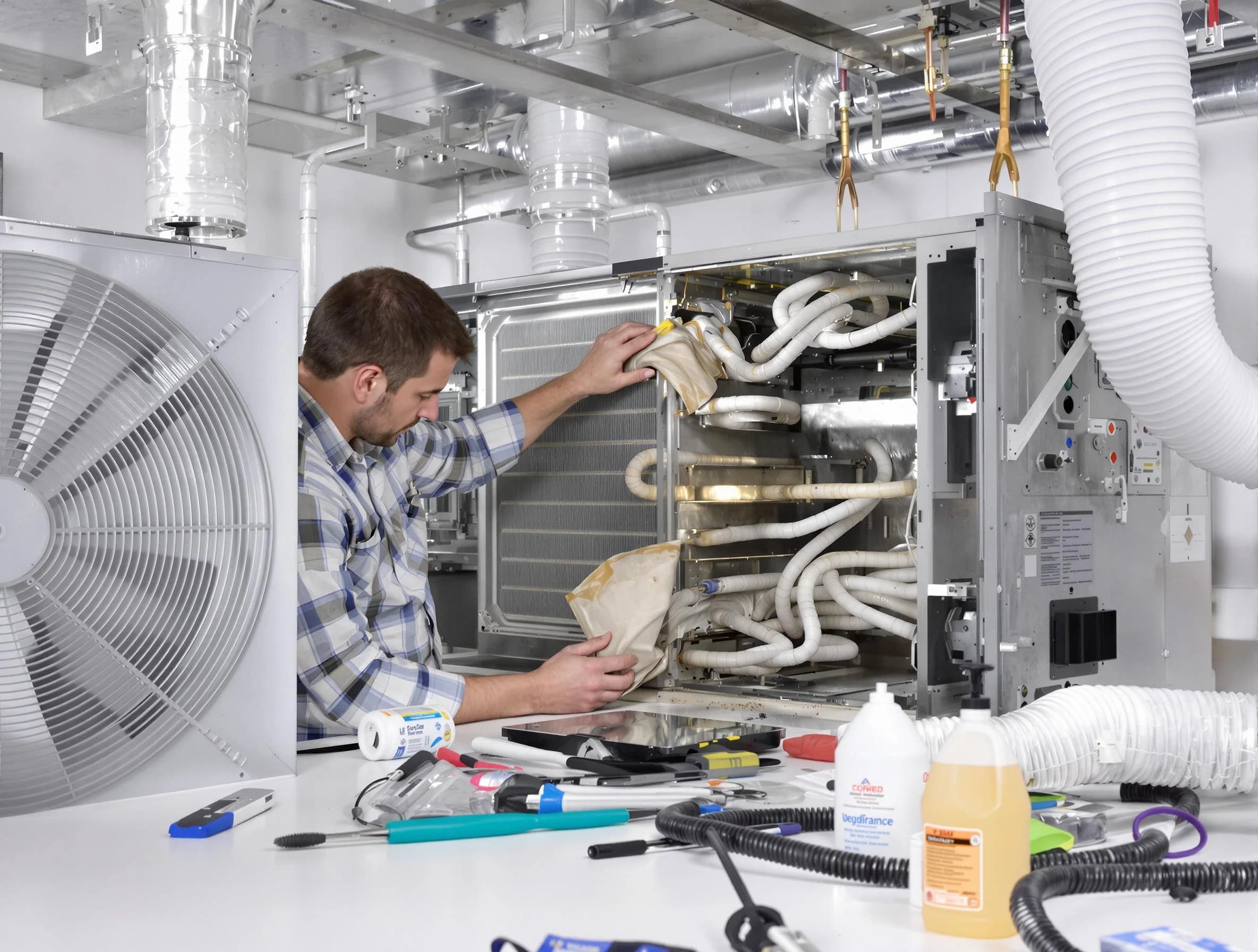 Lawrence Air Duct Cleaning specialist performing precision AC coil cleaning in Lawrence