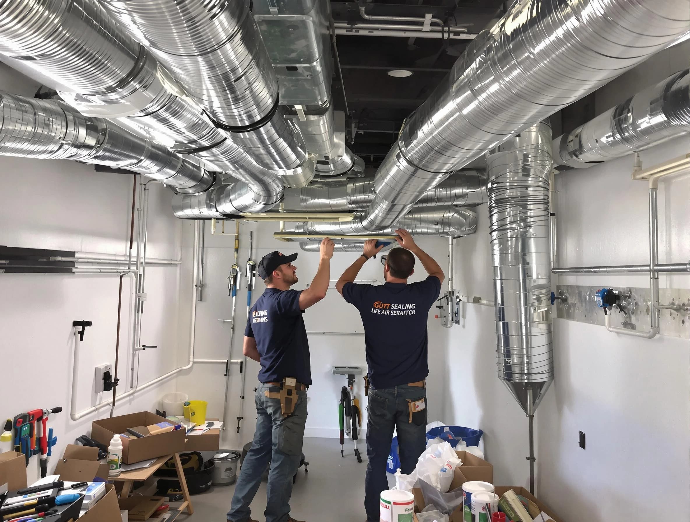 Lawrence Air Duct Cleaning technician applying professional duct sealing solutions in Lawrence