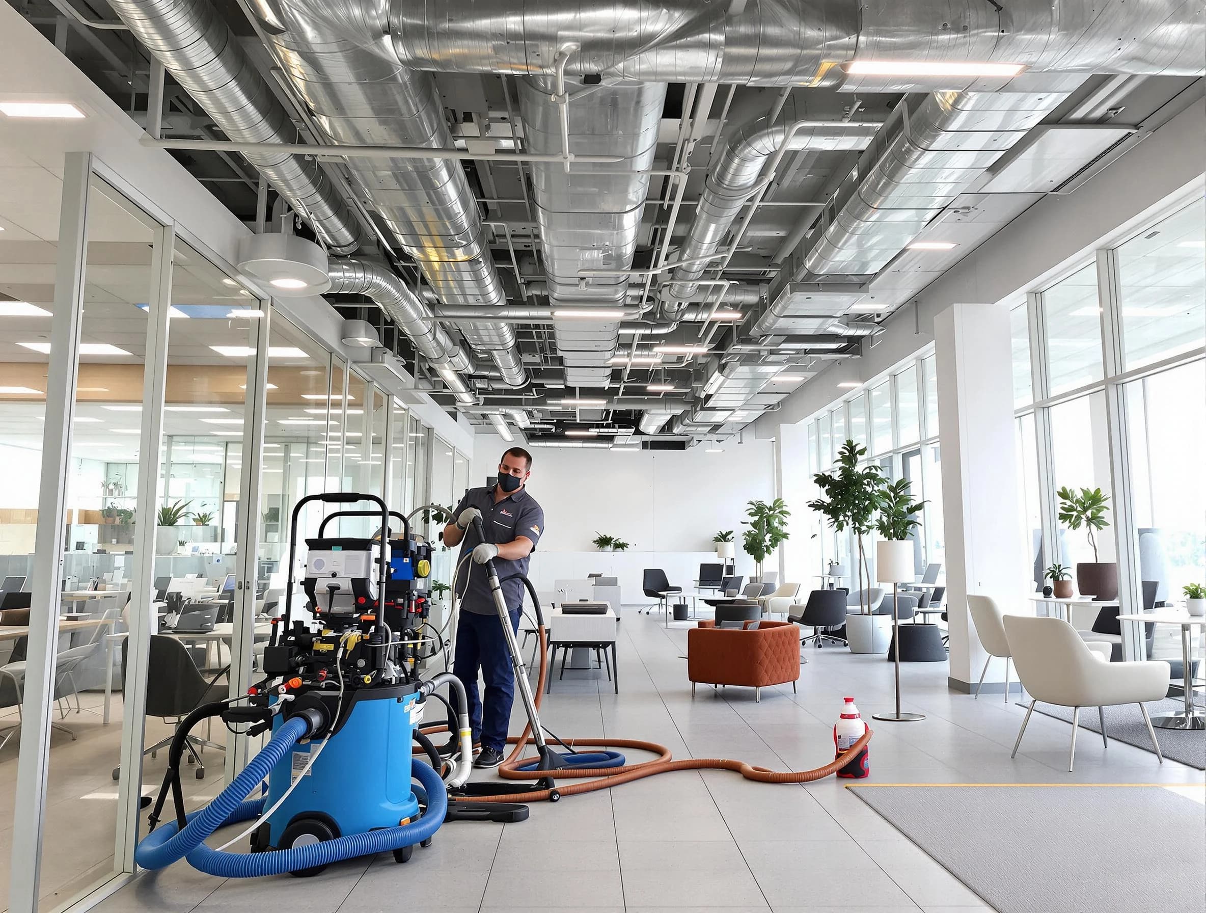 Lawrence Air Duct Cleaning team conducting comprehensive commercial duct cleaning at a business location in Lawrence