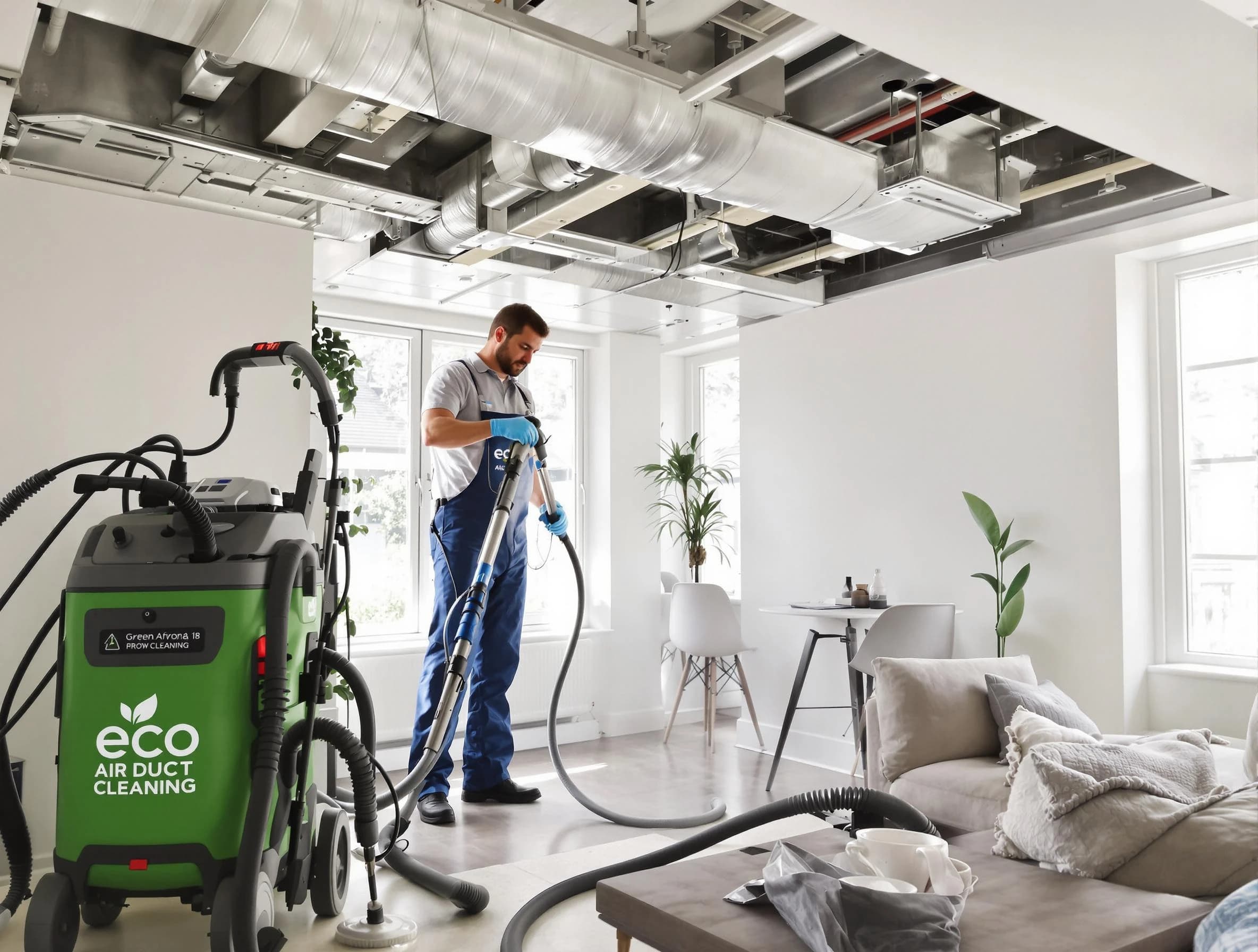 Lawrence Air Duct Cleaning technician performing eco-friendly duct cleaning using sustainable methods in Lawrence