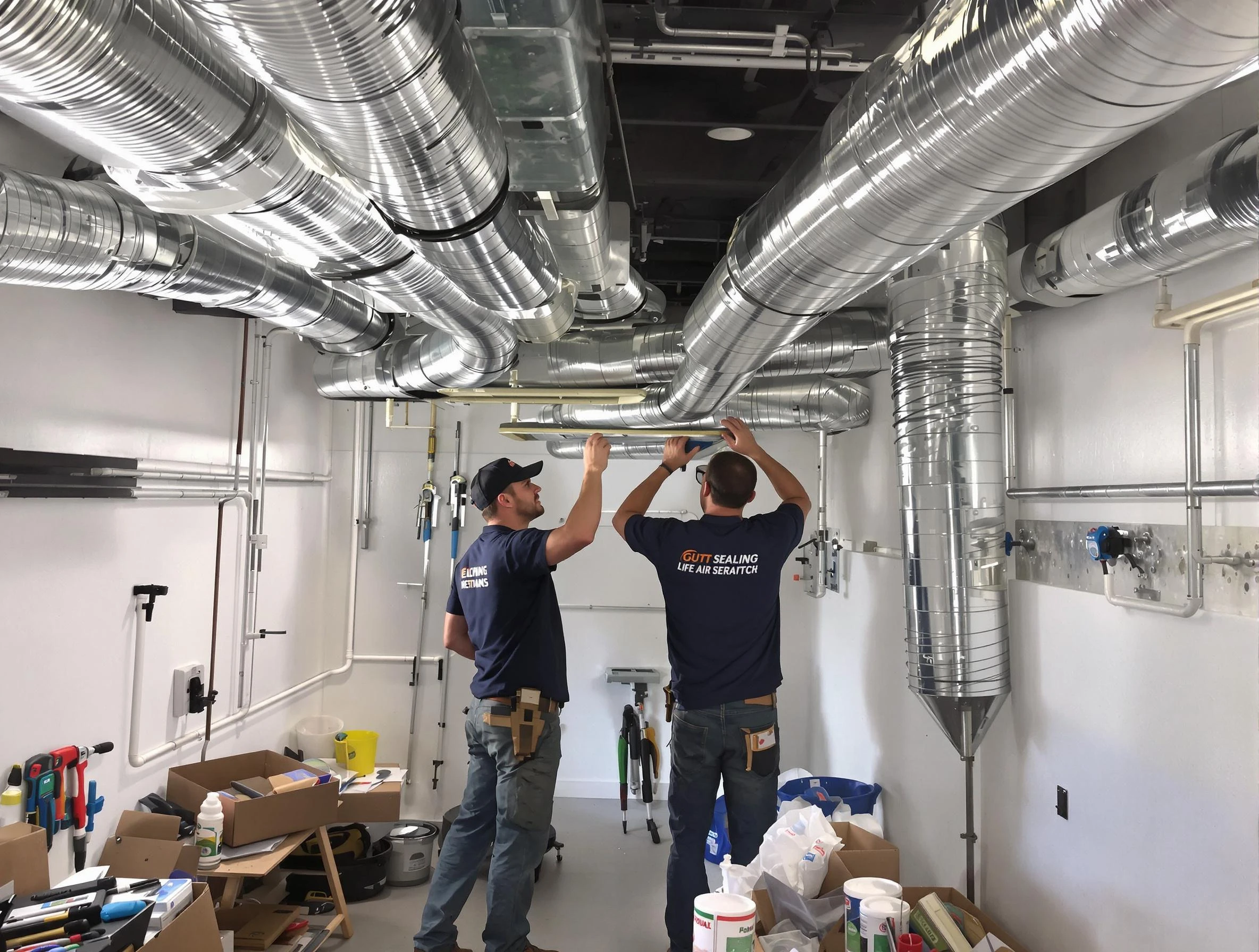 Lawrence Air Duct Cleaning technician applying professional duct sealing solutions in Lawrence